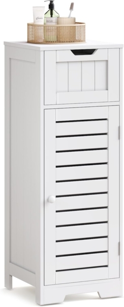 Mondeer Badkommode Badezimmerschrank (Modernes Shutter Design), mit 1 Schublade und 2 Einlegeböden, 32 x 30 x 87 cm, Weiß