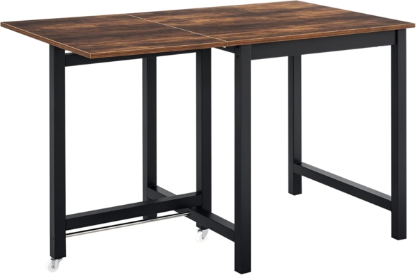 HOMCOM Klapptisch ausziehbar, klappbar mit Rollen, bis 20 kg belastbar (Esszimmertisch, 1-St, Küchentisch), für Küche, Esszimmer, 118 x 70 x 76,5 cm, Braun