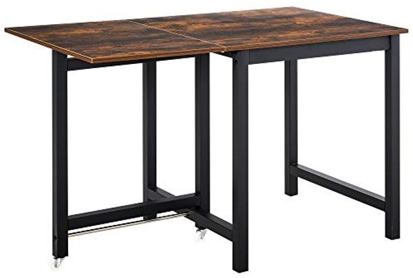 HOMCOM Klapptisch ausziehbar, klappbar mit Rollen, bis 20 kg belastbar (Esszimmertisch, 1-St, Küchentisch), für Küche, Esszimmer, 118 x 70 x 76,5 cm, Braun