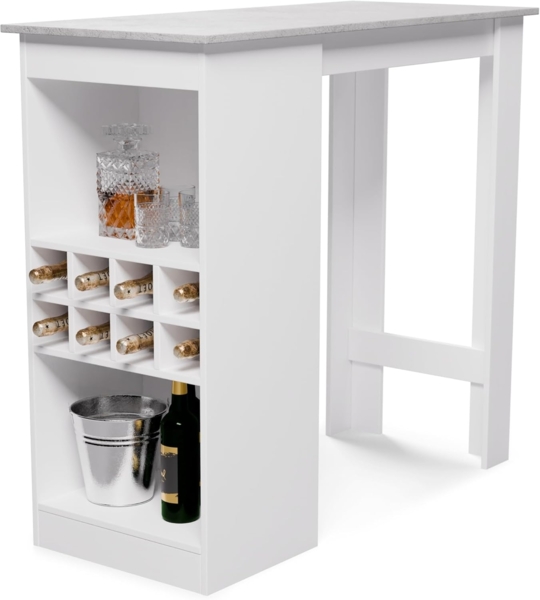 Klarstein Bartisch, Stehtisch für Küche, 110cm Massivholz Tisch, Bistro & Bar Stehtisch Rechteckig, Kleiner Holz-Bartisch, Hochtisch mit 3 Verstellbaren Regalen, Melamin Beschichtung, Esstisch Klein