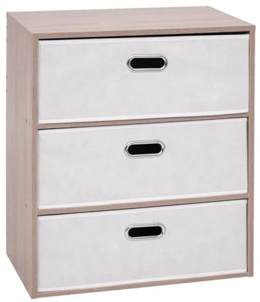 5 five simply smart 5Five – Dress UP Beige Kommode – 3 Schubladen – 50 x 30 x 60 cm – Funktionale Aufbewahrungsmöglichkeit, Schlafzimmerorganisation, stilvolles und praktisches Möbelstück