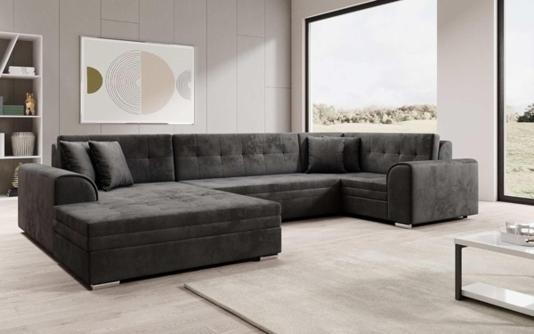 Designer Sofa Velio mit Schlaffunktion Samt Anthrazit Links Bild 3