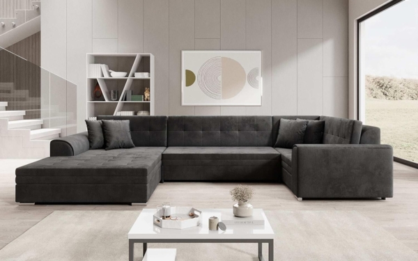 Designer Sofa Velio mit Schlaffunktion Samt Anthrazit Links Bild 2