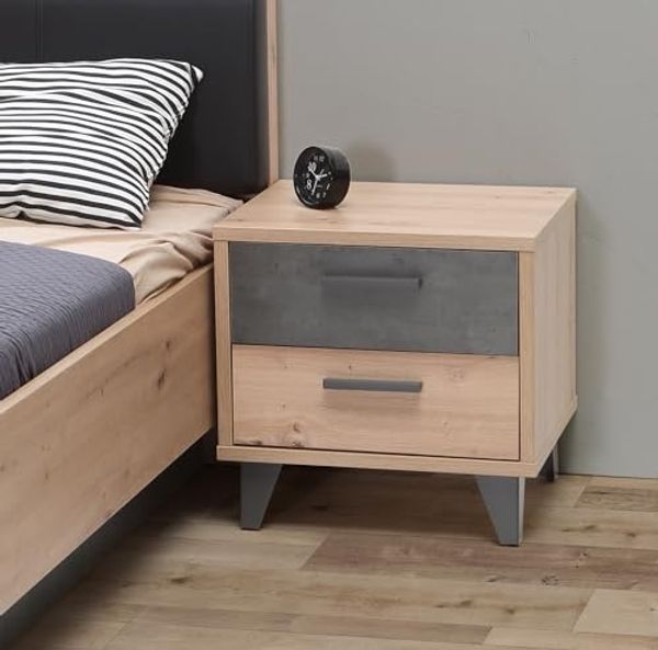 Forte Möbel Nachttisch, Holzwerkstoff, Artisan Eiche/Betonoptik dunkelgrau, B x H x T: 49,8 x 48,4 x 41,5 cm