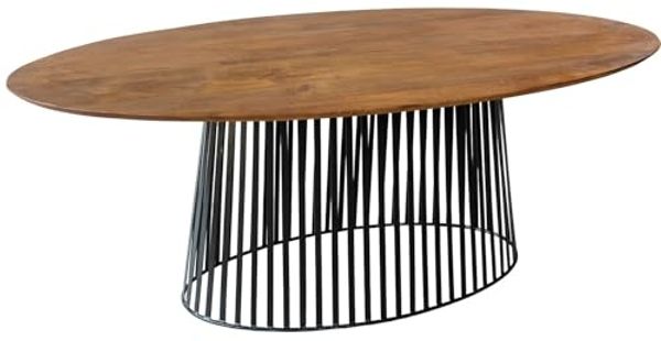 DRW Ovaler Esstisch aus Holz und Metallfuß in Walnuss und Schwarz, 200 x 100 x 75 cm