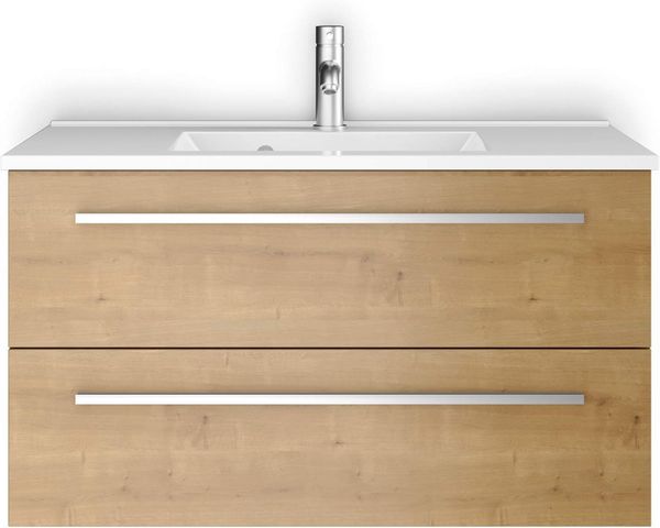 Sieper I Waschtischunterschrank 90x50 cm mit Waschtisch, Libato Badezimmermöbel, Badezimmerunterschrank I Eiche Natur