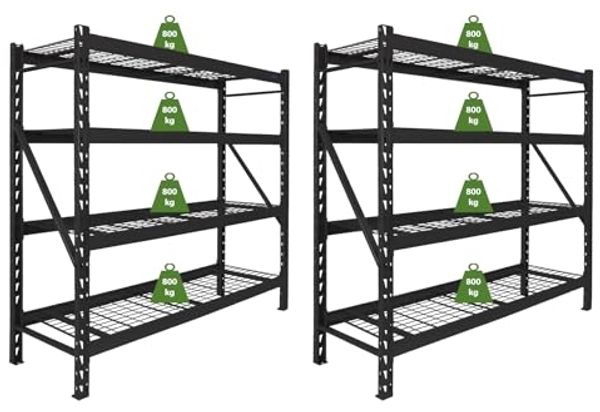 2x Schwerlastregal Enno 180x190x60 cm 3200 kg Stahl Stecksystem 4 Gitterböden Lagerregal Pickregal