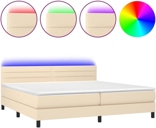 vidaXL Polsterbett mit Matratze und LED-Beleuchtung Creme 200x200 cm Bild 3