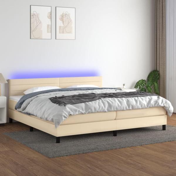 vidaXL Polsterbett mit Matratze und LED-Beleuchtung Creme 200x200 cm