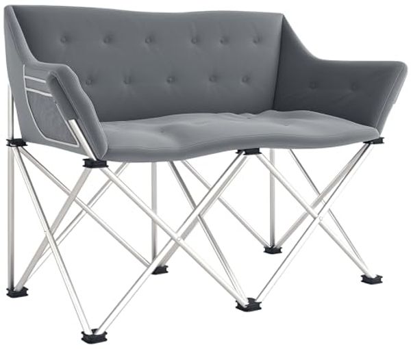 Outsunny Campingstuhl mit Armlehnen, Seitentasche (2 Sitzer Faltstuhl, 1 St), bis 240kg belastbar, für Garten Camping Strand