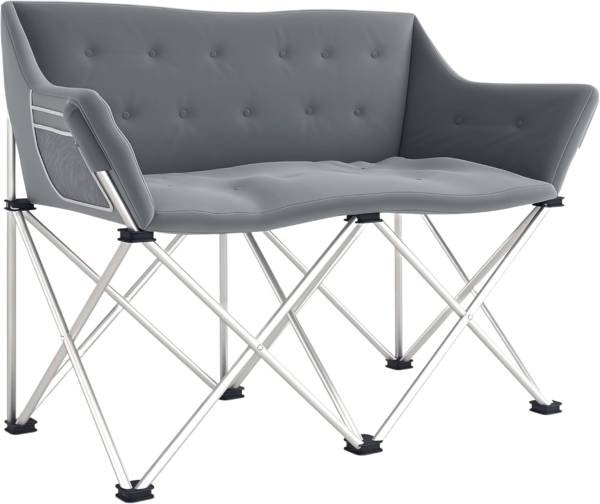 Outsunny Campingstuhl mit Armlehnen, Seitentasche (2 Sitzer Faltstuhl, 1 St), bis 240kg belastbar, für Garten Camping Strand