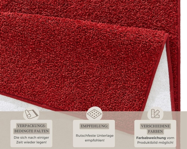 Kurzflor Teppich Pure Uni Rot - 80x150x1,3cm Bild 4