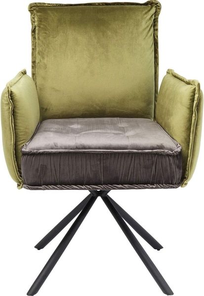 Kare Design Drehstuhl mit Armlehnen Chelsea, Grün, Esszimmerstuhl, Esstischsessel, Samtoptik, 360 Grad drehbar, 90 x 65 x 60 cm (H/B/T)