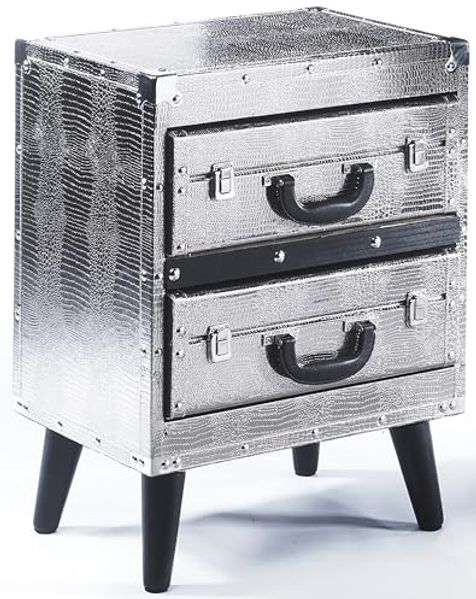 Kobolo Regal Kommode in Kofferoptik - silber - 2 Fächer