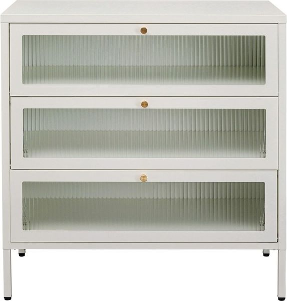 Kare Design Kommode Naxos, Weiß, Kommodenschrank, Aufbewahrung, Stahlgestell, mit 3 Ablagen, Schlafzimmer, Flur, 85 x 80 x 35 cm (H/B/T)