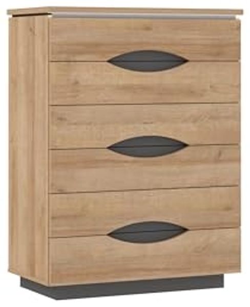 Forte INVERELL Sideboard mit 6 Schubladen, Holzwerkstoff, Riviera Eiche/Uni Wolfram Grau, B x H x T: 81,4 x 108,2 x 41,8 cm