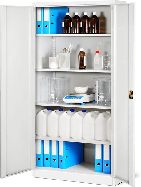 Jan Nowak Aktenschrank C001H Büroschrank Metallschrank Stahlschrank Werkzeugschrank Stahlblech Pulverbeschichtet Flügeltürschrank Abschließbar 195 x 90 x 40 cm (weiß/weiß)