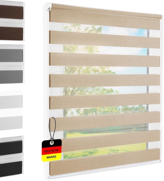 Doppelrollo Klemmfix ohne Bohren sand 70x220 cm [Stoffbreite 66cm] Duo Rollo für Fenster/Türen Gardine Zebrarollo - Breite (cm): 70, Farbe: Sand, Höhe (cm): 220