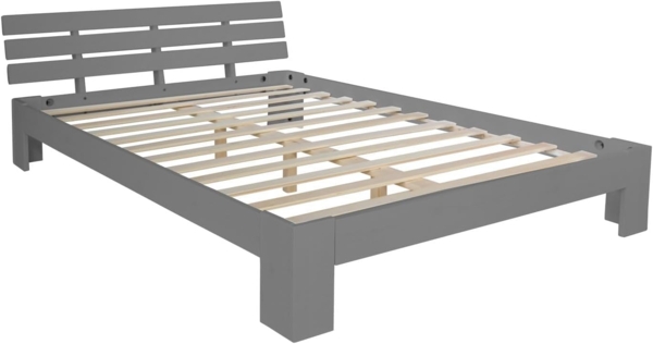 Homestyle4u Futonbett, massives Kiefernholz, Grau, 160x200 cm