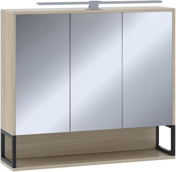 Badspiegelschrank Vionna Eiche/Schwarz 80 x 71.5 cm mit LED-Licht Vicco