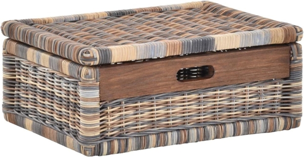 Krines Home Aufbewahrungskorb Flacher Korb mit Deckel Rattan geflochten Regalkorb Aufbewahrungsbox