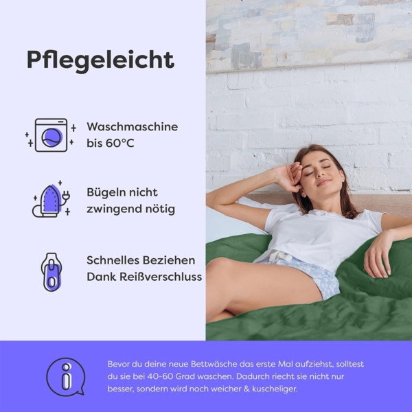Wolkenfeld Bettwäsche Allergiker Bettwäsche, unfassbar weich, Microfaser, 3 teilig, 135x200 cm, 155x220 & Übergrößen I inkl. Kissenbezüge 80x80 I Uni Bild 5