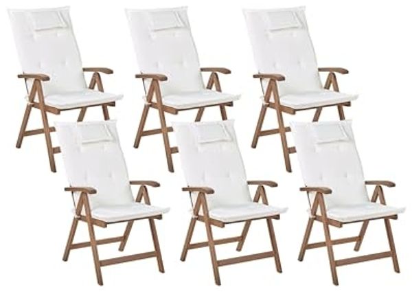 Set mit 6 Stühlen und Sitzkissen AMANTEA Akazienholz Cremeweiß