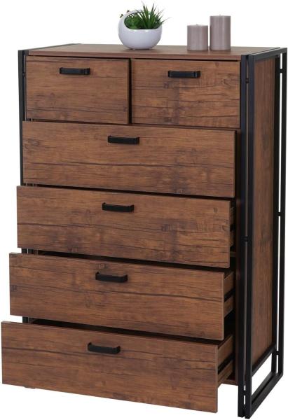 Highboard HWC-A27, 6 Schubladen, 115 x 80 x 40 cm ,3D-Struktur, Wildeiche-Optik
