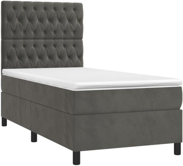 vidaXL Boxspringbett mit Matratze Dunkelgrau 80x200 cm Samt, Härtegrad: H2 [3143170]