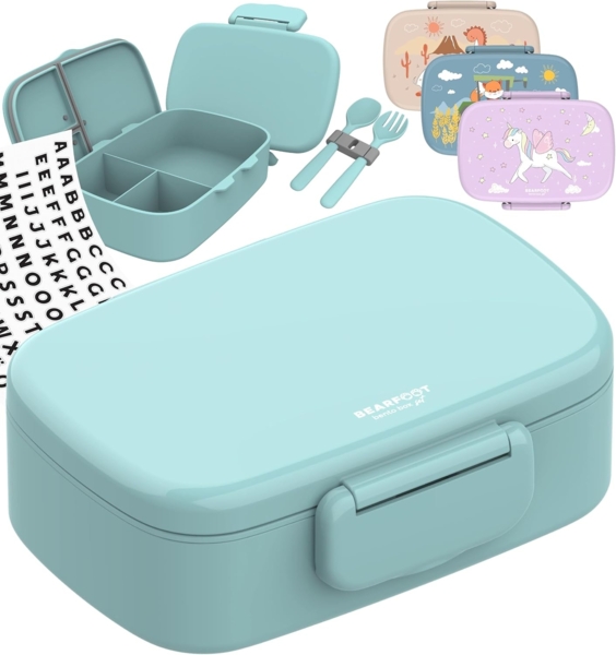 BEARFOOT Lunchbox Brotdose Kinder mit Fächern, leicht & auslaufsicher - mint, Kindergarten und Schule - Mädchen und Jungen, Vesperbox, Snackbox