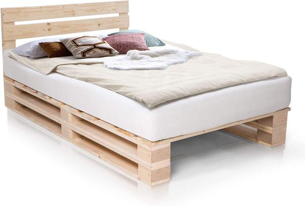 Moebel-Eins Massivholzbett, PALETTI DUO Massivholzbett / Palettenbett, inklusive Kopfteil