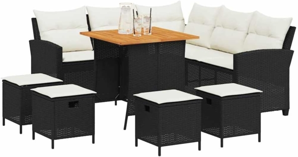 vidaXL L-förmiges Couchsofa mit Kissen Schwarzes Polyrattan 365415