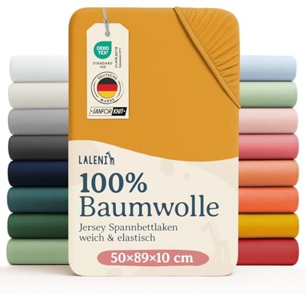Laleni Basic Spannbettlaken für Beistellbett 50x89 cm - Oeko-Tex Zertifiziert, 100% Baumwolle, atmungsaktives Spannbetttuch Jersey Baby, 135 g/m², Spicy Mustard - Gelb