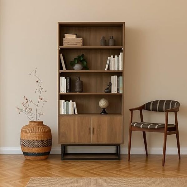 Dmora Almeni Bücherregal, Büroregal, Bücherregal, Bücherregal, 80 x 36 x 182 cm, Walnuss und Schwarz