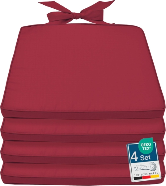 4er Set Beautissu Stuhlkissen Pia Rot