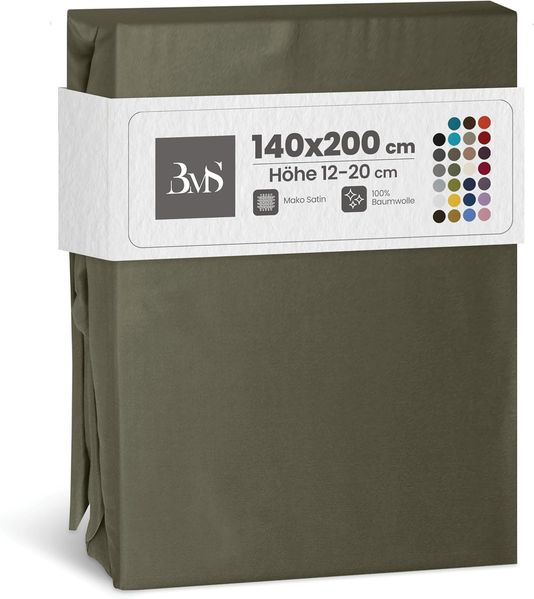 Mako-Satin Spannbettlaken dark olive 140x200cm