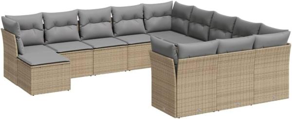 vidaXL 12-tlg. Garten-Sofagarnitur mit Kissen Beige Poly Rattan 3218629