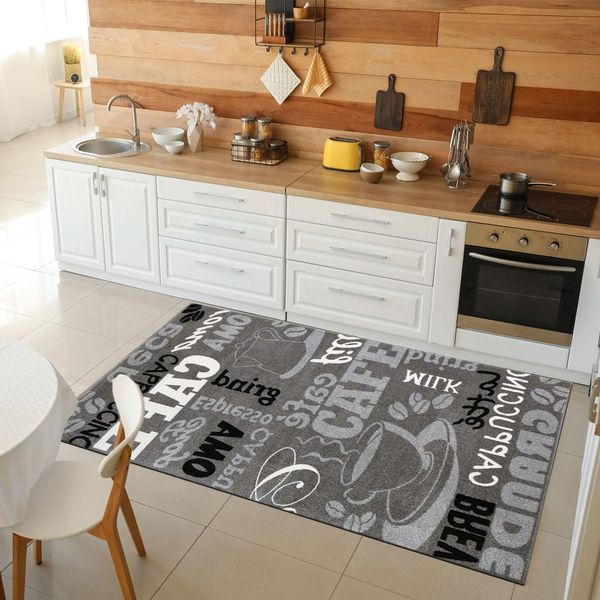 Vimoda Küchenläufer Trendiger Kaffee Teppich, Rechteckig, Höhe: 5 mm, Muster Kaffee, Kaffeetasse, Cappuccino, Küche, Esszimmer, Flur