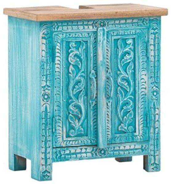Waschbeckenunterschrank massivum Santa Cruz blau 52x60x30 cm Mango-Holz Vintage Badschrank Badmöbel Badezimmer Unterschrank