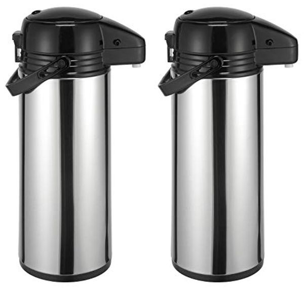 HAC24 Pump-Isolierkanne Thermoskanne Kaffeekanne Isolierkanne Teekanne Airpot Pumpkanne, 1,9 l, (2 Stück), Edelstahl, Mit Pumpmechanismus & Tragegriff