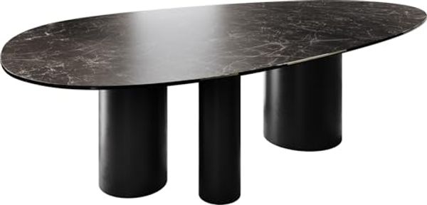 Esstisch Edge Oval 220x120 Keramik Laminam® Nero Greco Anthrazit Troa Metall Schwarz