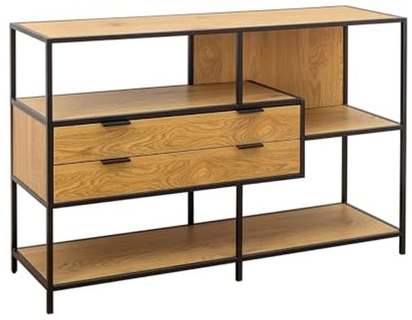 riess-ambiente Bücherregal SLIM LINE 115cm natur / schwarz · Raumteiler aus MDF und Metall, Einzelartikel 1-tlg, Mehrzweckregal fürs Wohnzimmer mit Schubladen · Industrial Design