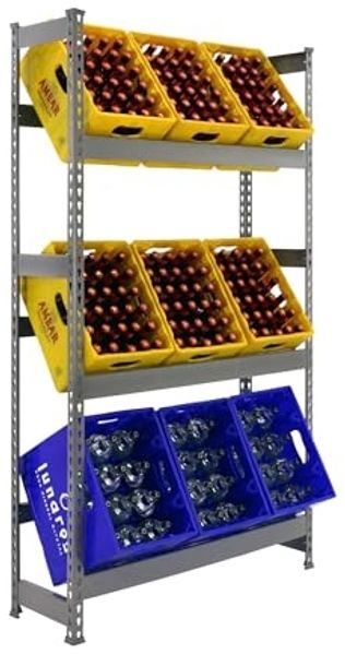 Simonrack Getränkekistenregal, 9 Kästen, Flaschenregal, Getränkekistenhalter, Kistenregal, Grau - Simonbottle