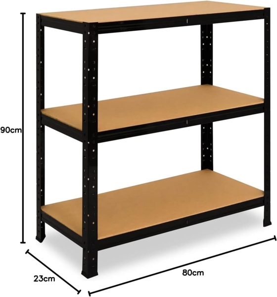 shelfplaza BLACK 90x80x23 cm Schwerlastregal in schwarz mit 3 Böden und 175 kg Traglast pro Boden Bild 2
