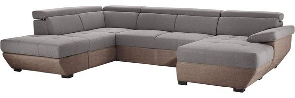 Mivano Wohnlandschaft Speedway, Modernes U-Form-Sofa mit verstellbaren Kopfstützen, 332 x 79 x 222, Zweifarbiger Bezug, Grau/Braun