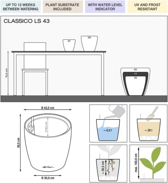LECHUZA CLASSICO Premium LS 43 schwarz hochglanz 16089 Bild 3