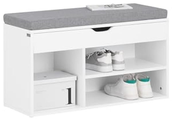 SoBuy FSR45-HG Schuhbank mit Sitzkissen Sitzbank Schuhschrank Schuhregal 3 Fächer weiß BHT ca: 80 x 46 x 30 cm