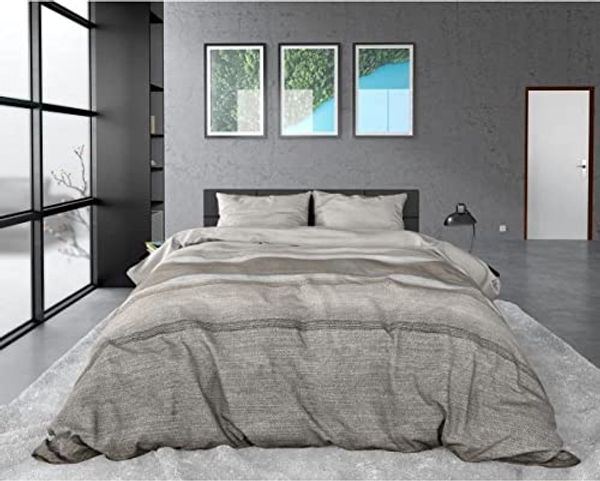 Sitheim-Europe Bettwäsche SLEEPTIME FL BENNY MIT STEINSTREIFEN -Bettbezug & Kissenbezüge, Flanell, 3 teilig, Weich, geschmeidig und wärmeregulierend