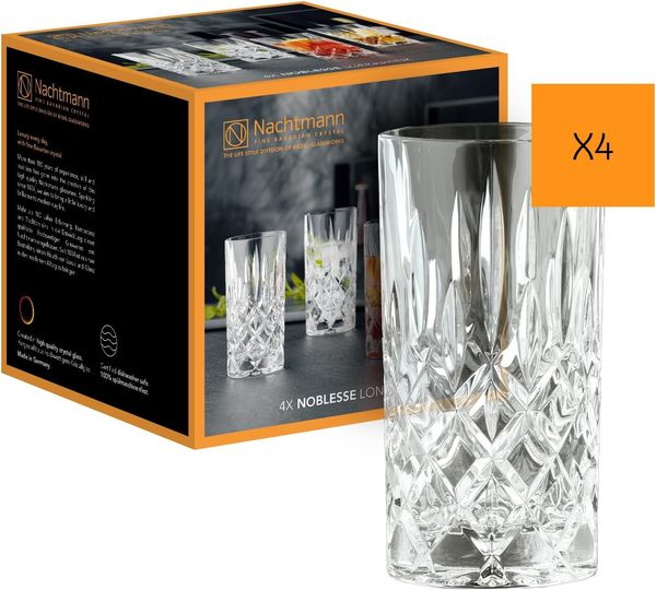Spiegelau & Nachtmann 4-teiliges Longdrink-Set, Kristallglas, 375 ml, Noblesse, 0089208-0