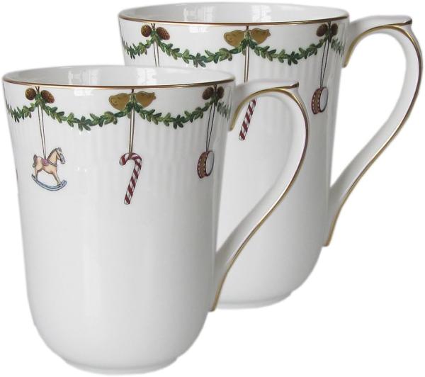 Becher Set - 330 ml - 2 Stück Star Fluted Christmas Royal Copenhagen Becher - Mikrowelle geeignet, Spülmaschinenfest